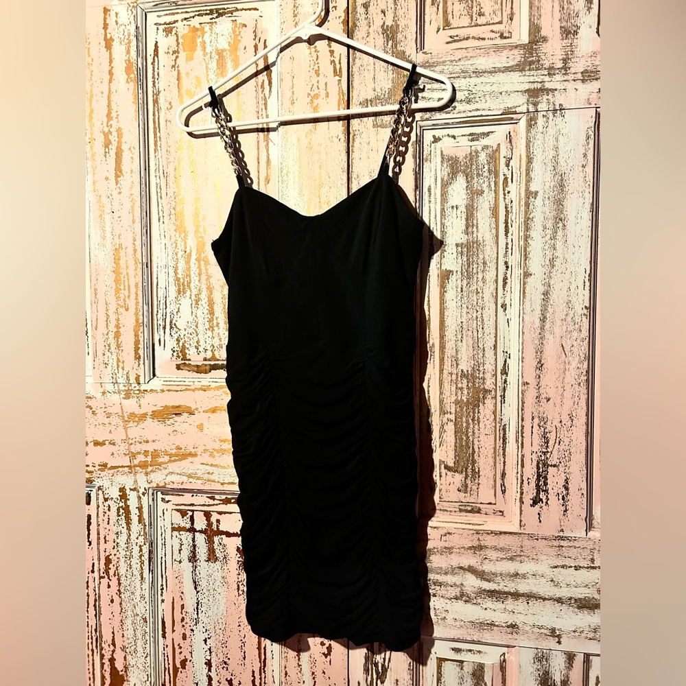 Speechless Black Mini Dress with Chain Accents